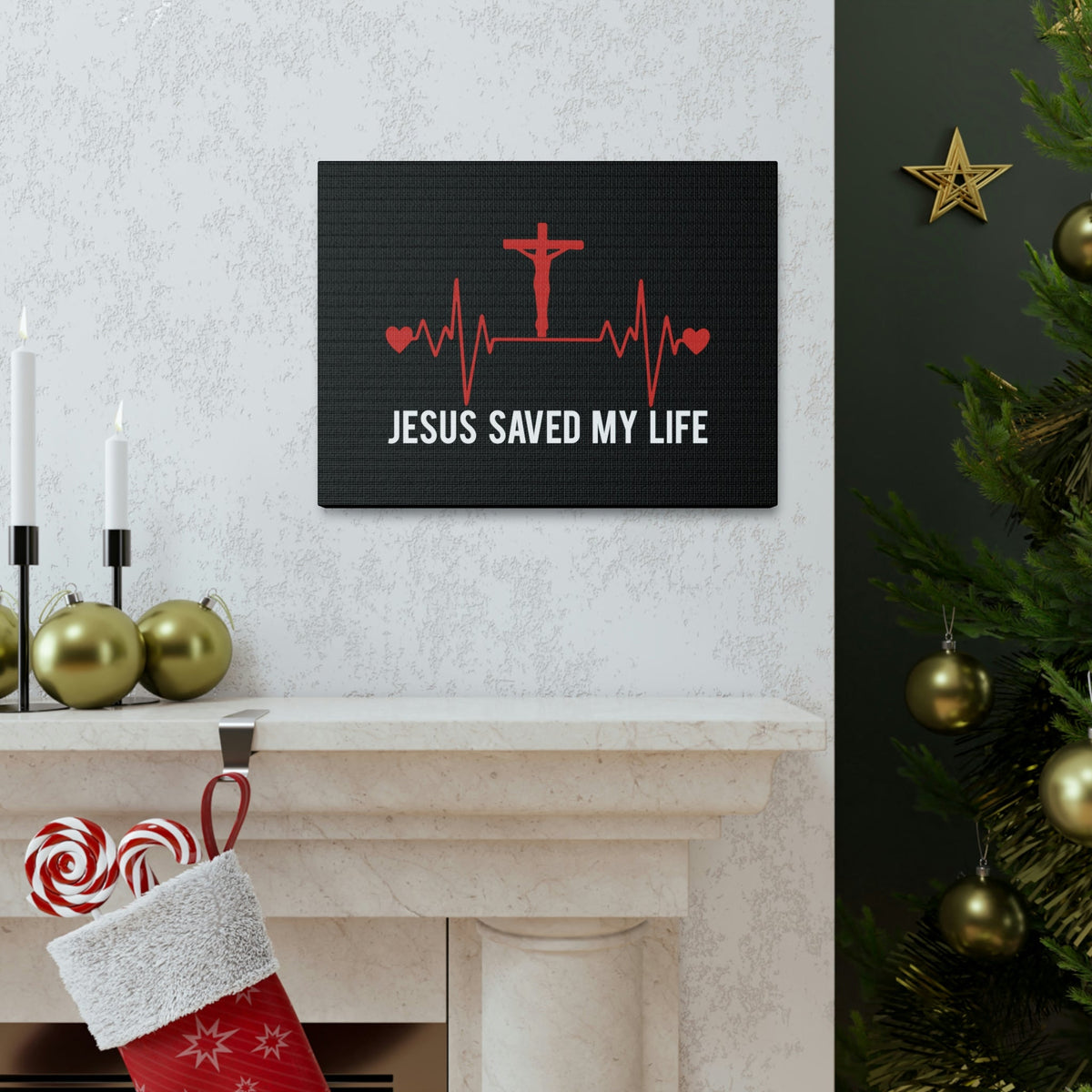 Scripture Walls Jesus Saved My Life Ephesians 2:8 Heartbeat Christian Wall Art Bible Verse Print Ready to Hang Unframed-Express Your Love Gifts