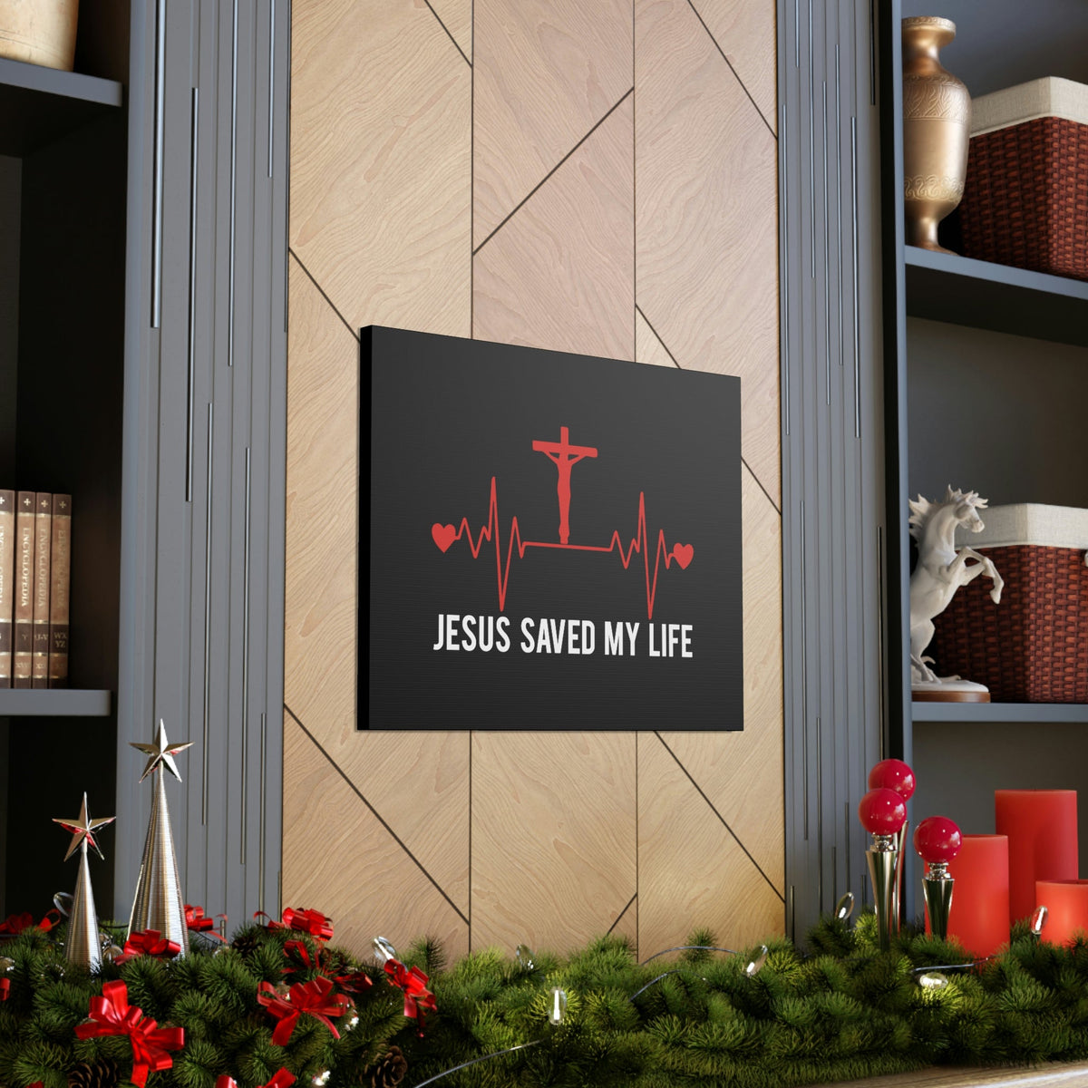 Scripture Walls Jesus Saved My Life Ephesians 2:8 Heartbeat Christian Wall Art Bible Verse Print Ready to Hang Unframed-Express Your Love Gifts