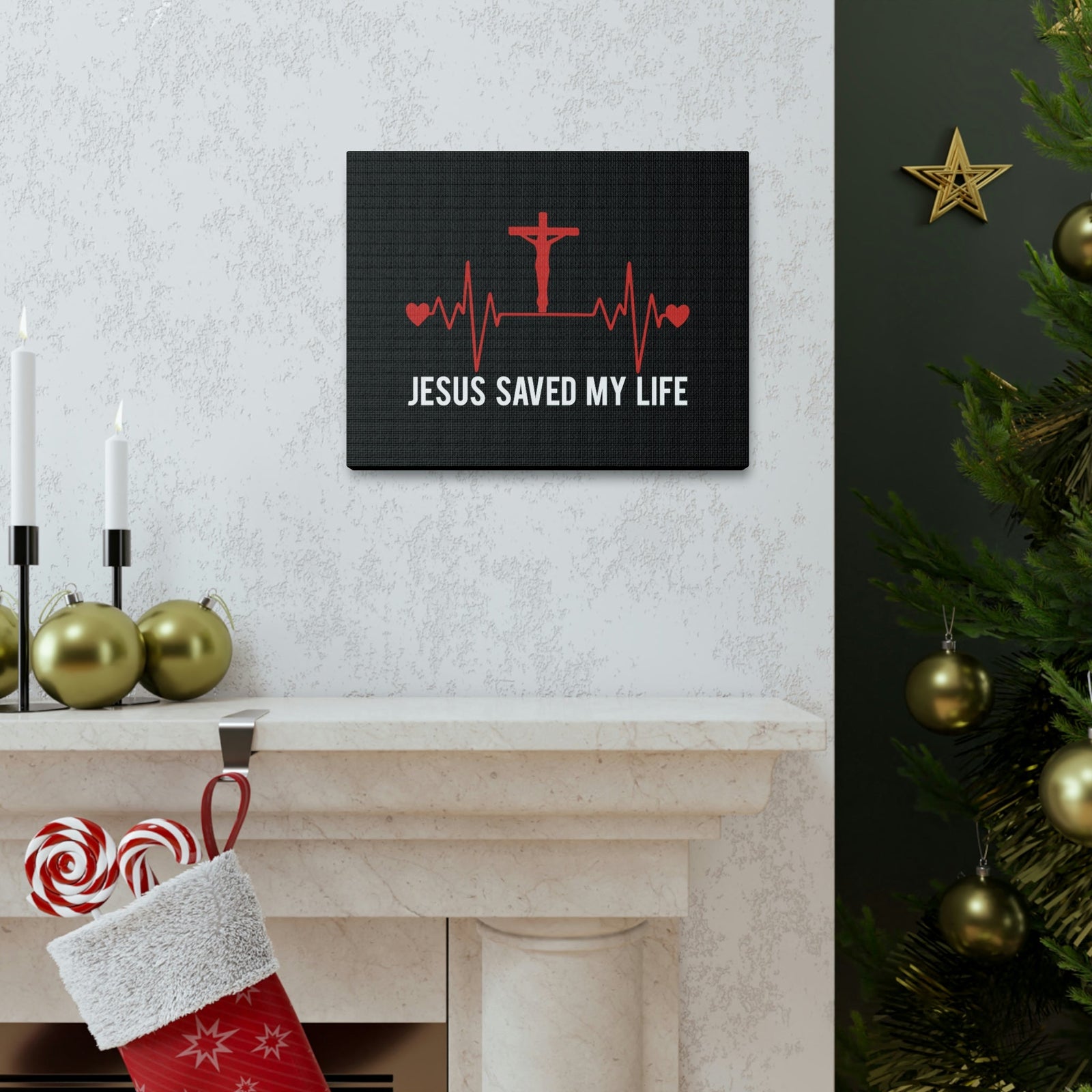 Scripture Walls Jesus Saved My Life Ephesians 2:8 Heartbeat Christian Wall Art Bible Verse Print Ready to Hang Unframed-Express Your Love Gifts