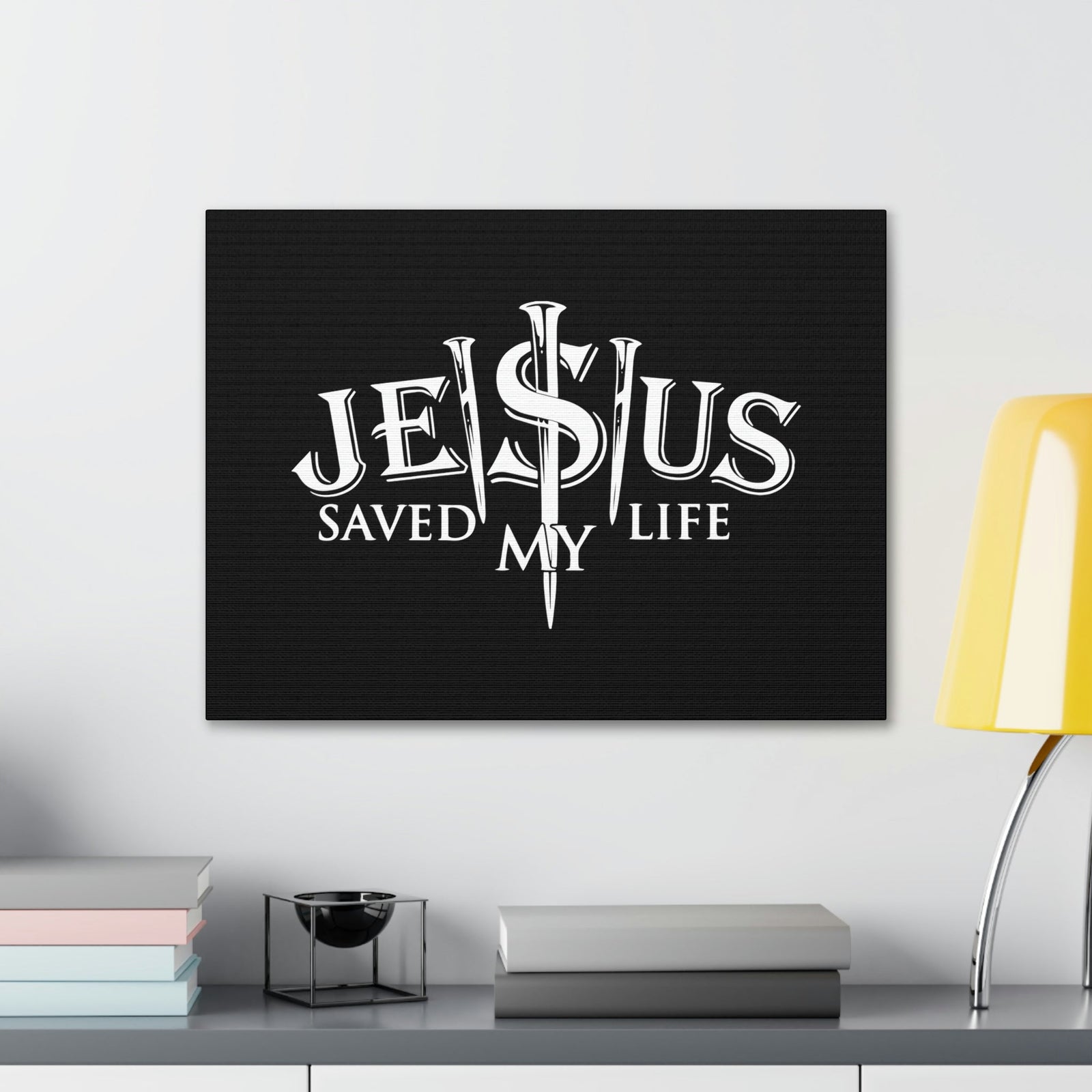 Scripture Walls Jesus Saved My Life John 3:16 Black Christian Wall Art Bible Verse Print Ready to Hang Unframed-Express Your Love Gifts