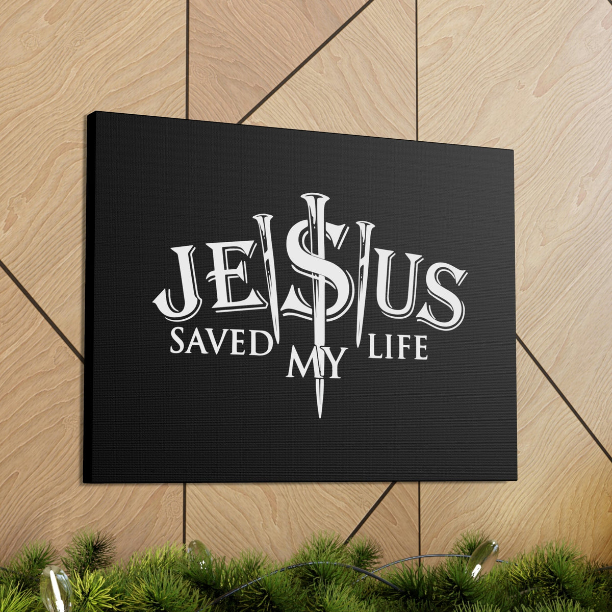 Scripture Walls Jesus Saved My Life John 3:16 Black Christian Wall Art Bible Verse Print Ready to Hang Unframed-Express Your Love Gifts