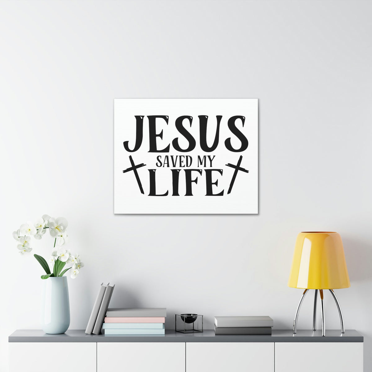 Scripture Walls Jesus Saved My Life John 3:16 Cross White Christian Wall Art Bible Verse Print Ready to Hang Unframed-Express Your Love Gifts