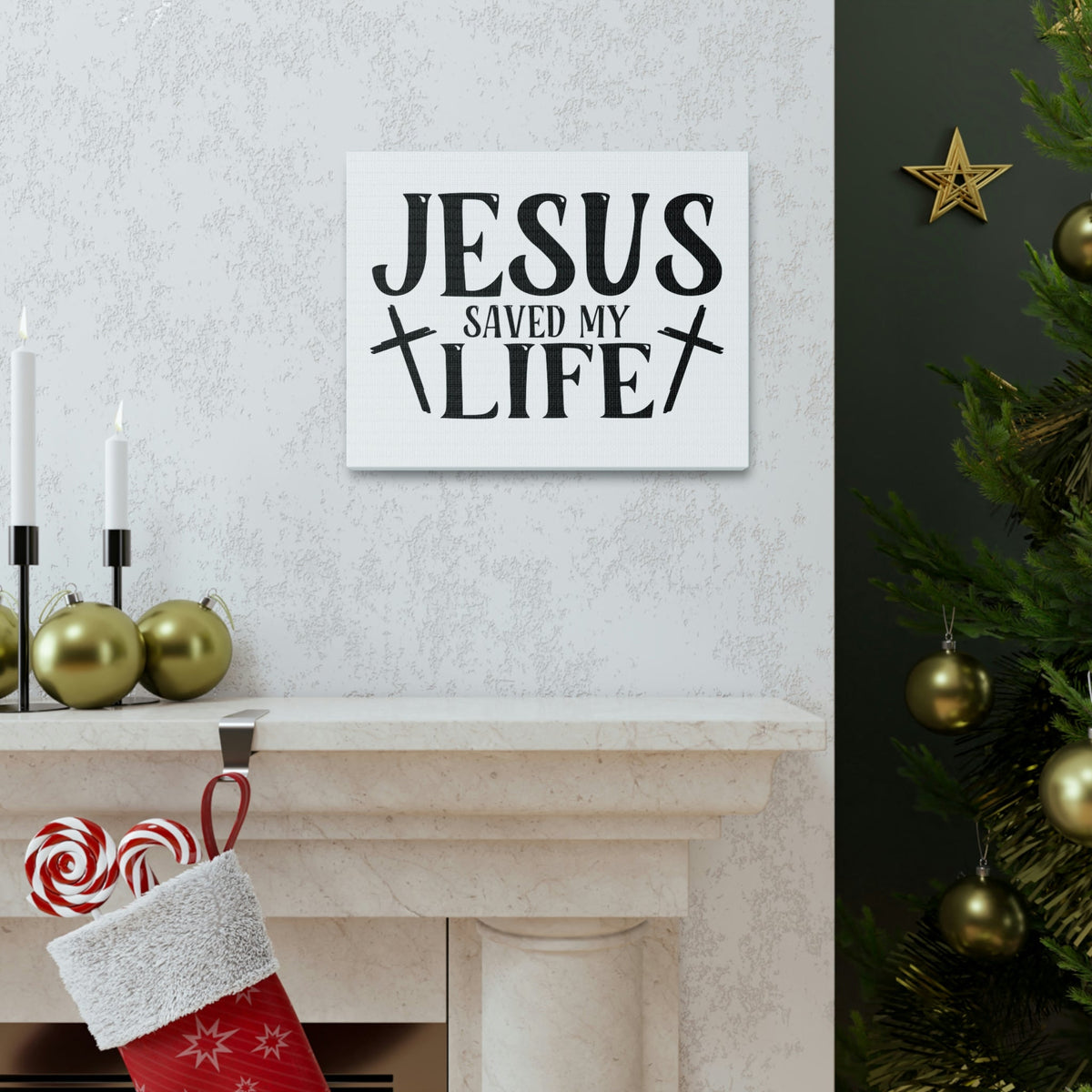 Scripture Walls Jesus Saved My Life John 3:16 Cross White Christian Wall Art Bible Verse Print Ready to Hang Unframed-Express Your Love Gifts