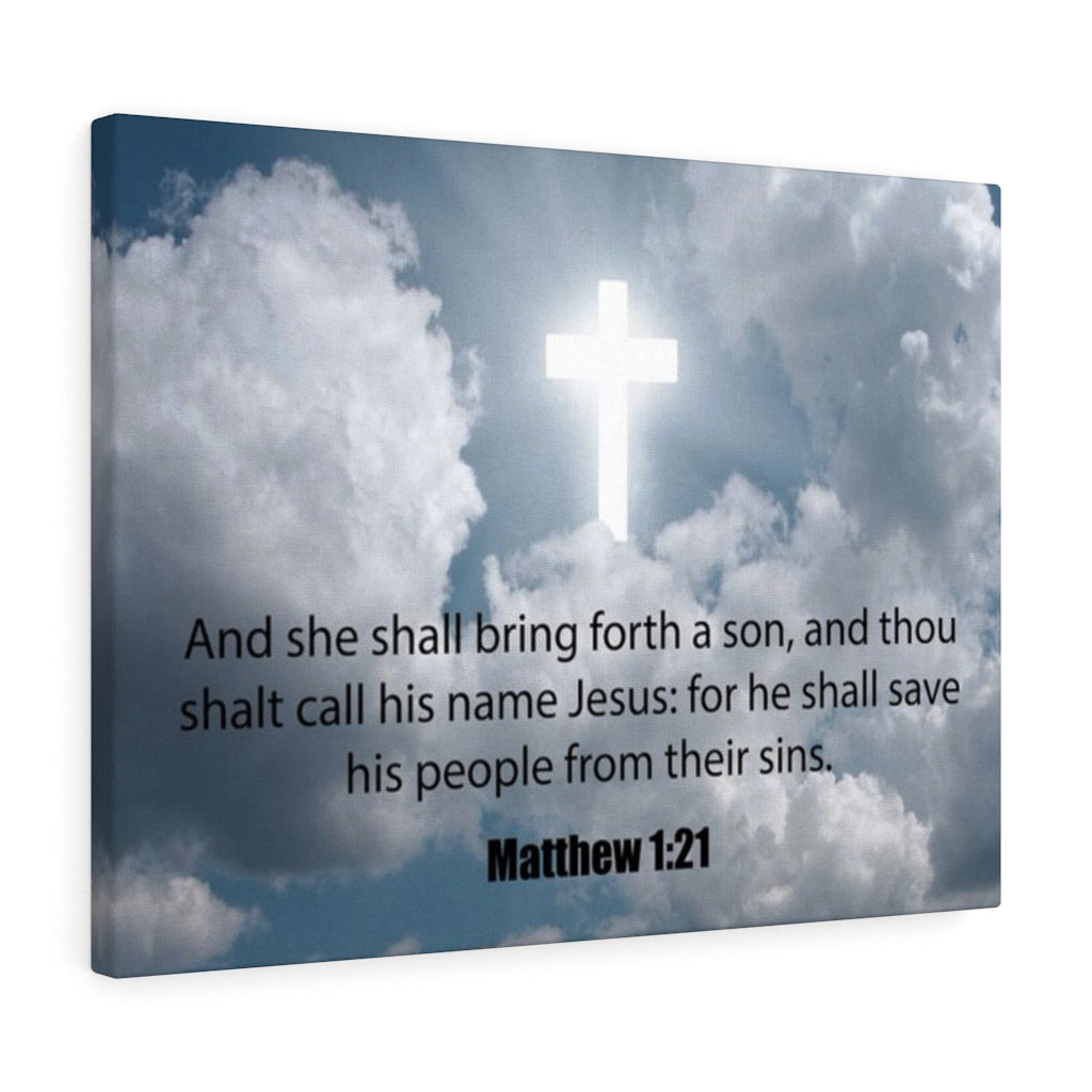 Scripture Walls Jesus Saves Matthew 1:21 Bible Verse Canvas Christian Wall Art Ready to Hang Unframed-Express Your Love Gifts