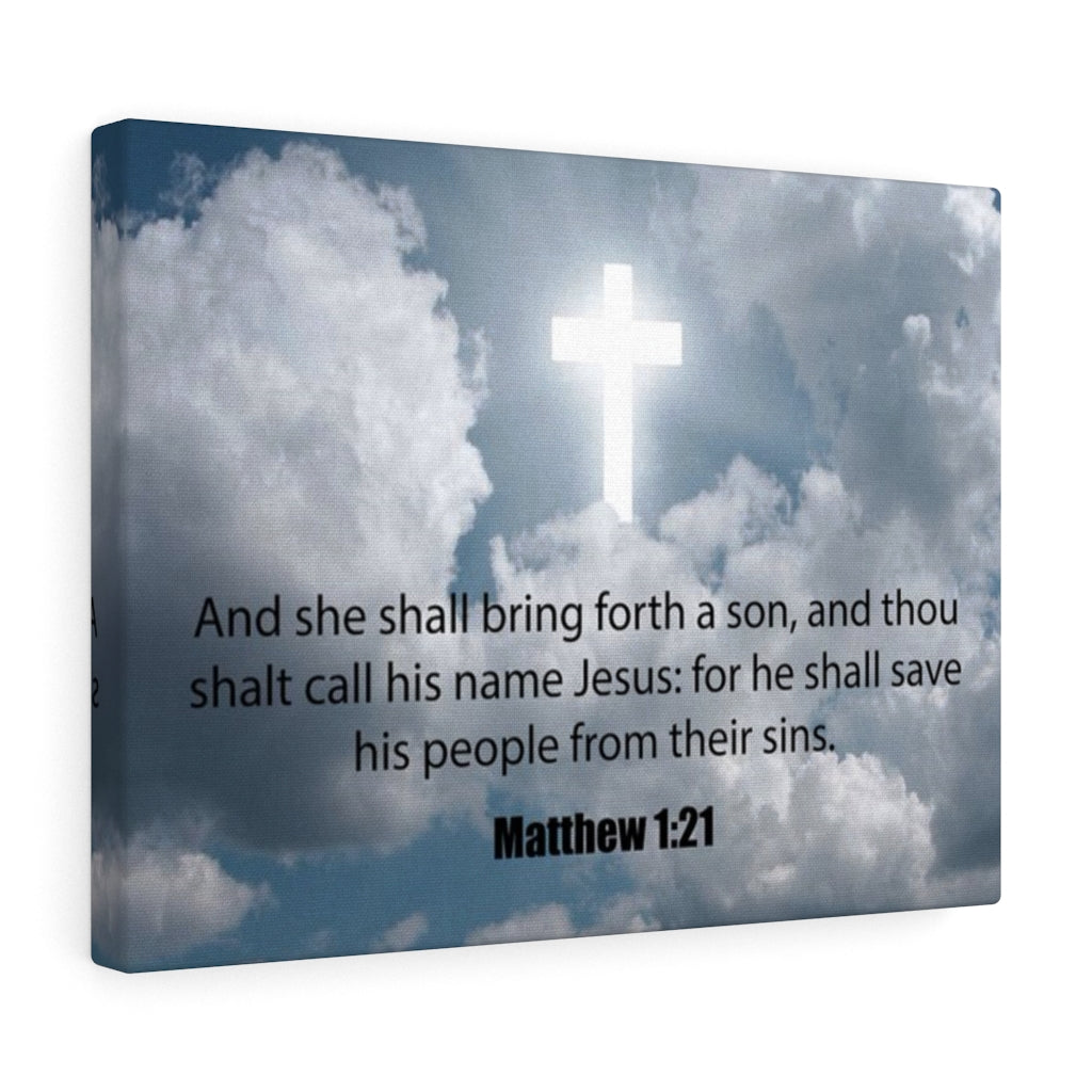 Scripture Walls Jesus Saves Matthew 1:21 Bible Verse Canvas Christian Wall Art Ready to Hang Unframed-Express Your Love Gifts