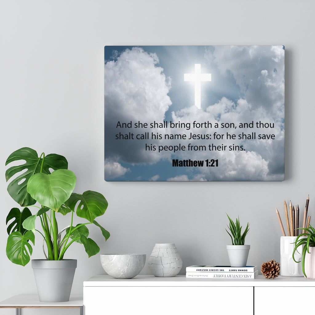 Scripture Walls Jesus Saves Matthew 1:21 Bible Verse Canvas Christian Wall Art Ready to Hang Unframed-Express Your Love Gifts