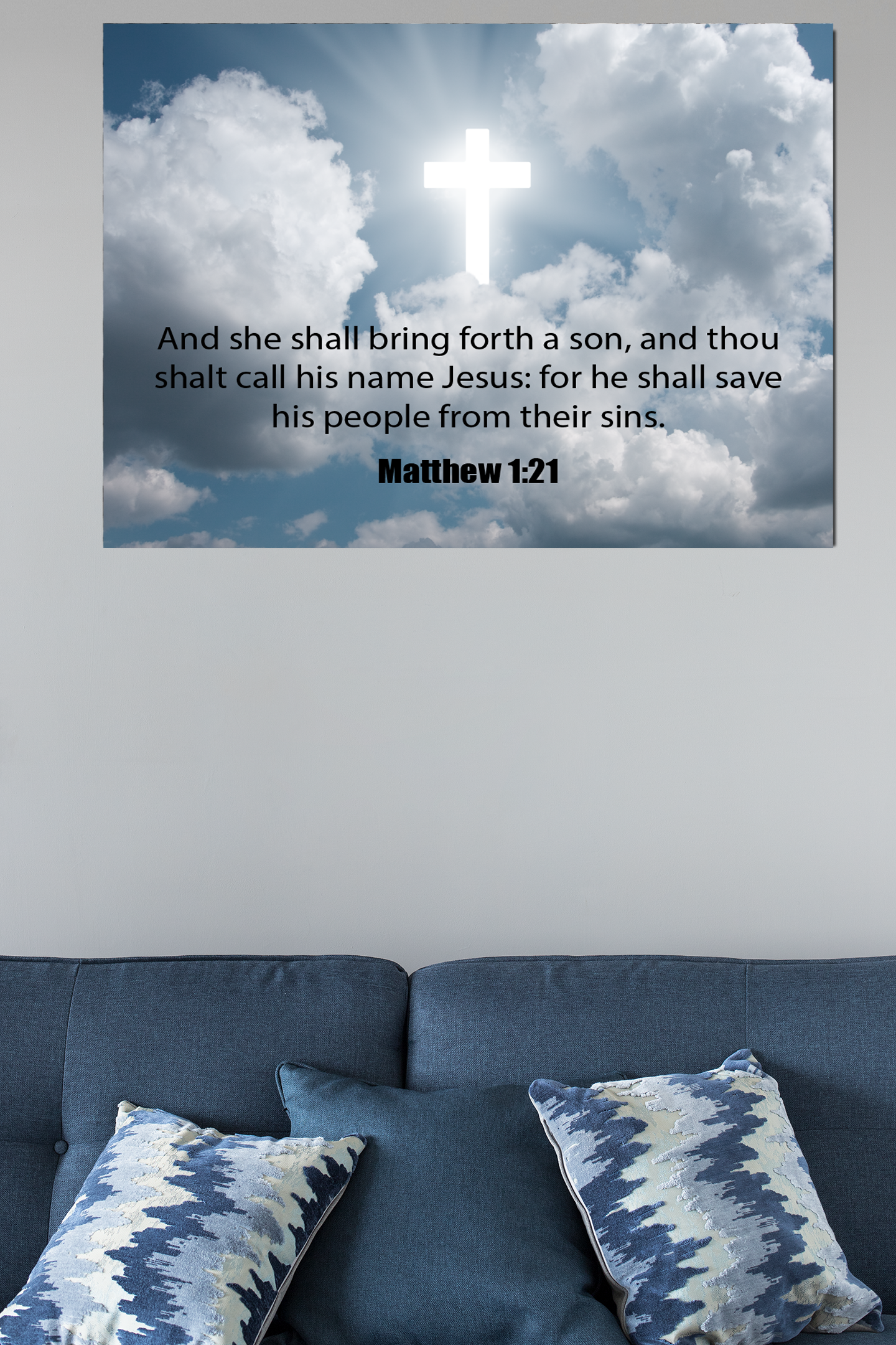 Scripture Walls Jesus Saves Matthew 1:21 Bible Verse Canvas Christian Wall Art Ready to Hang Unframed-Express Your Love Gifts