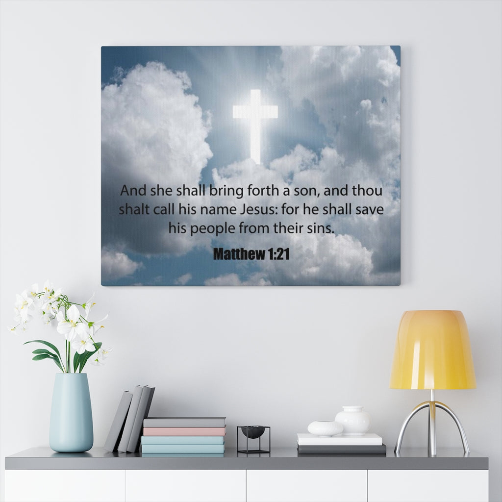 Scripture Walls Jesus Saves Matthew 1:21 Bible Verse Canvas Christian Wall Art Ready to Hang Unframed-Express Your Love Gifts