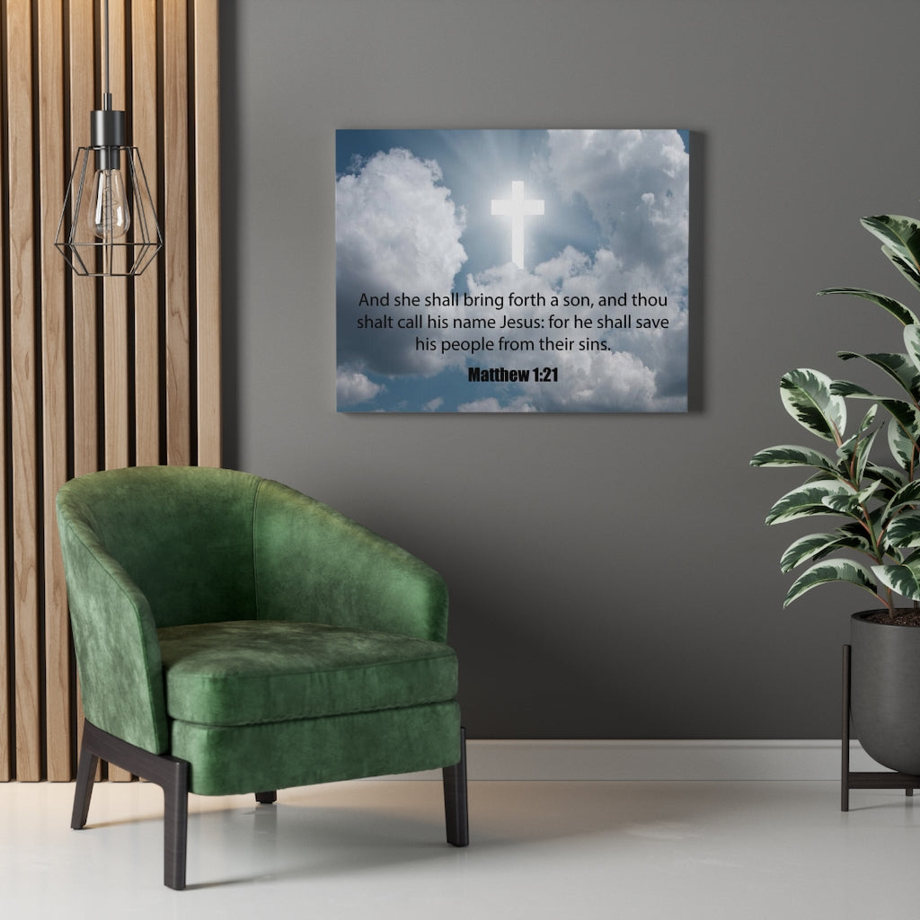 Scripture Walls Jesus Saves Matthew 1:21 Bible Verse Canvas Christian Wall Art Ready to Hang Unframed-Express Your Love Gifts