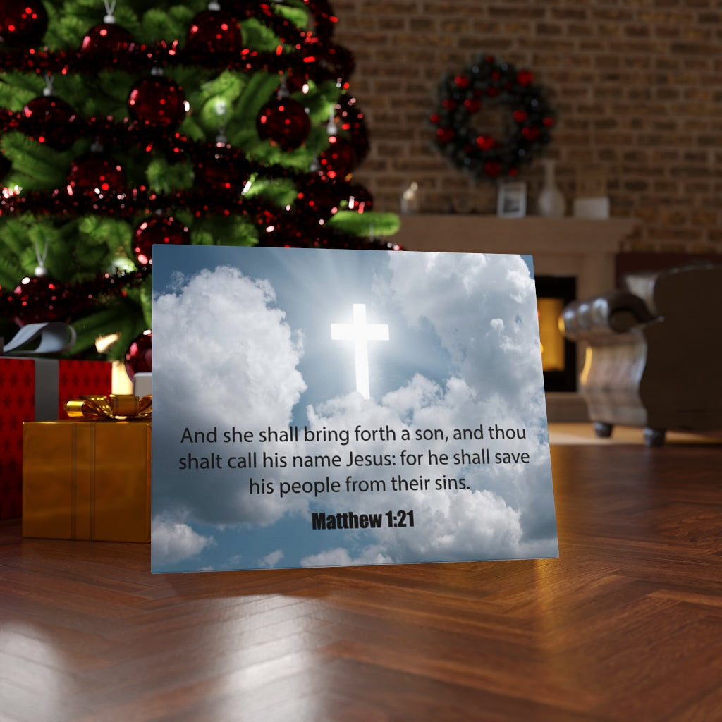 Scripture Walls Jesus Saves Matthew 1:21 Bible Verse Canvas Christian Wall Art Ready to Hang Unframed-Express Your Love Gifts