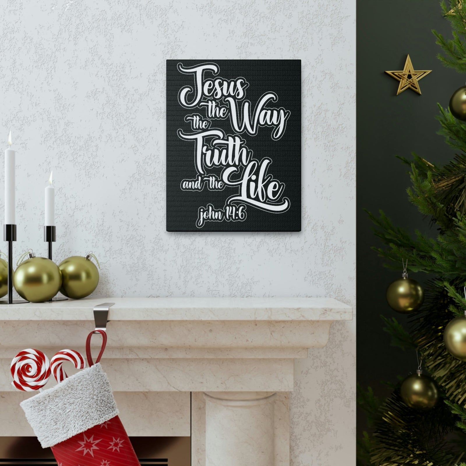 Scripture Walls Jesus The Way The Truth And The Life John 14:6 Black Bible Verse Canvas Christian Wall Art Ready To Hang Unframed-Express Your Love Gifts