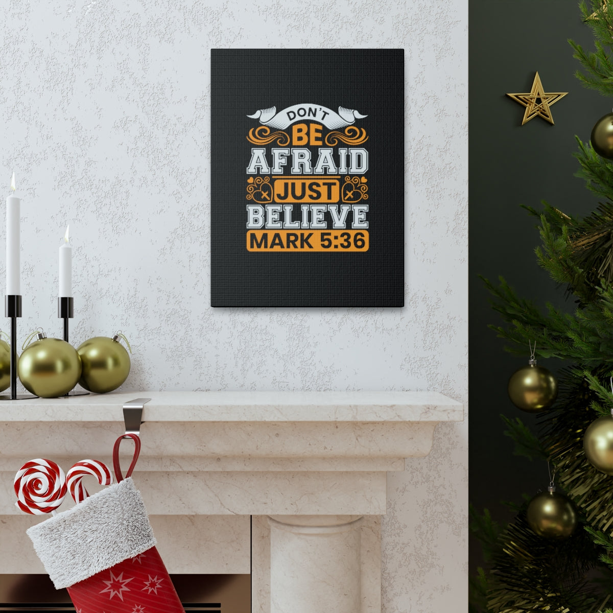 Scripture Walls Just Believe Mark 5:36 Orange Bible Verse Canvas Christian Wall Art Ready to Hang Unframed-Express Your Love Gifts