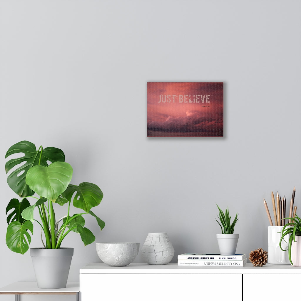 Scripture Walls Just Believe Red Mark 5:36 Bible Verse Canvas Christian Wall Art Ready to Hang Unframed-Express Your Love Gifts