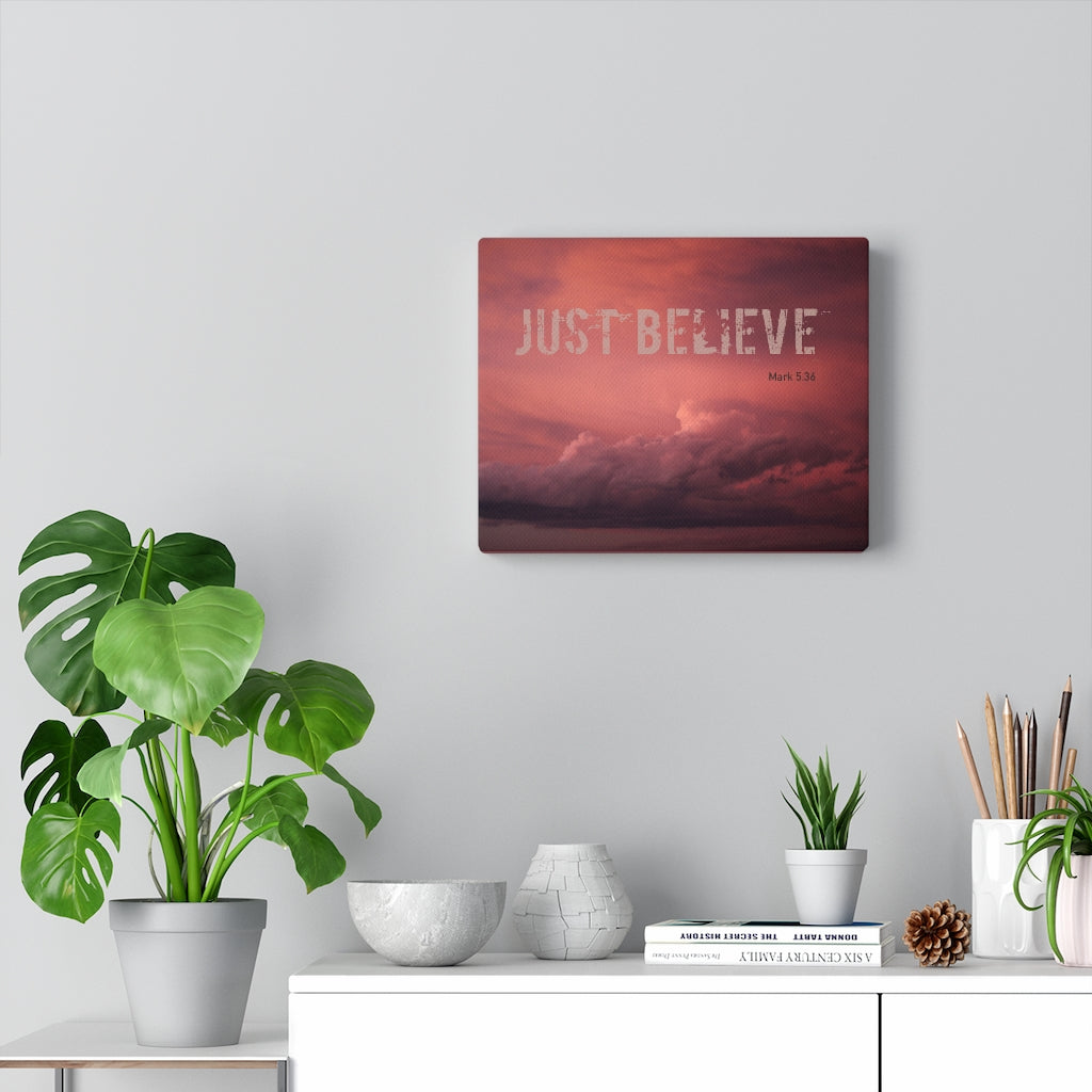 Scripture Walls Just Believe Red Mark 5:36 Bible Verse Canvas Christian Wall Art Ready to Hang Unframed-Express Your Love Gifts