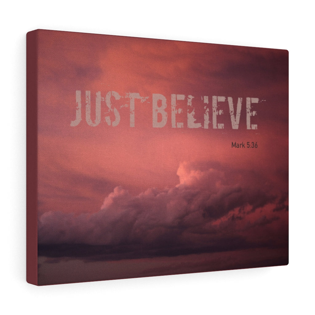 Scripture Walls Just Believe Red Mark 5:36 Bible Verse Canvas Christian Wall Art Ready to Hang Unframed-Express Your Love Gifts