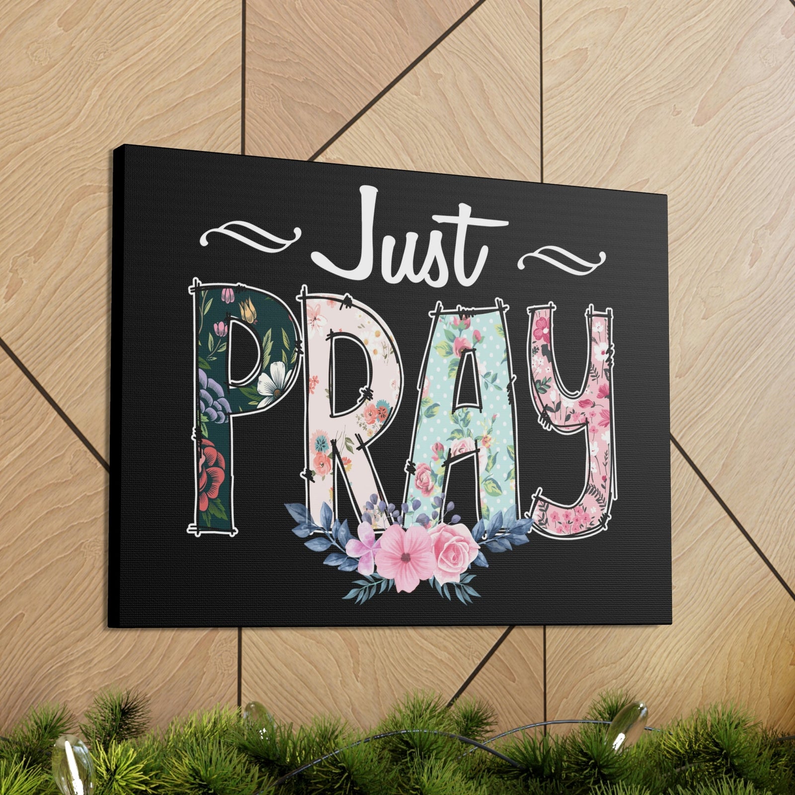 Scripture Walls Just Pray, 1 Thessalonians 5:17 Pink Flower Christian Wall Art Bible Verse Print Ready to Hang Unframed-Express Your Love Gifts