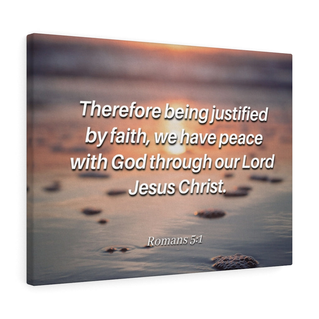 Scripture Walls Justified By Faith Romans 5:1 Bible Verse Canvas Christian Wall Art Ready to Hang Unframed-Express Your Love Gifts
