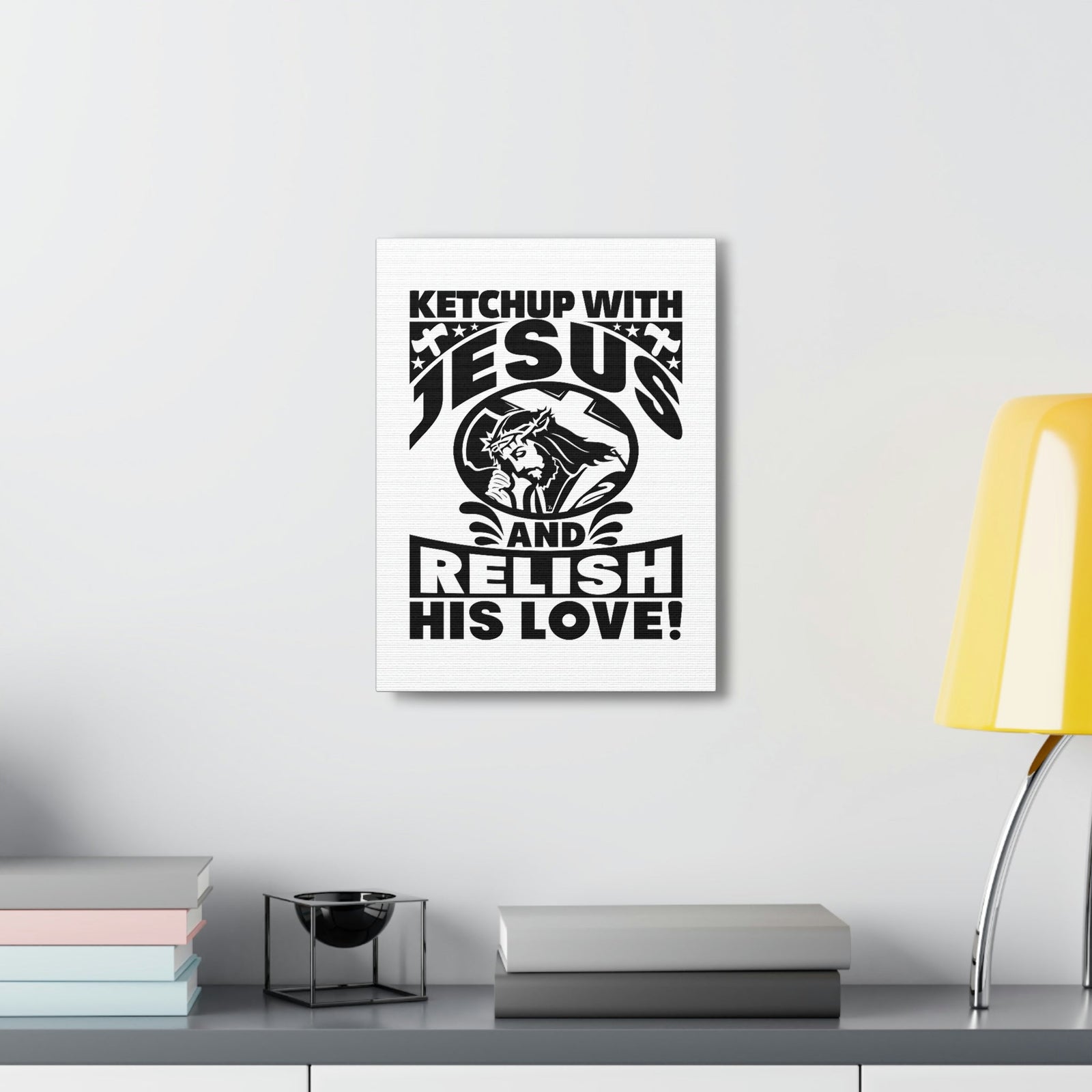Scripture Walls Ketchup With Jesus And Relish His Love Romans 5:8 Christian Wall Art Bible Verse Print Ready to Hang Unframed-Express Your Love Gifts