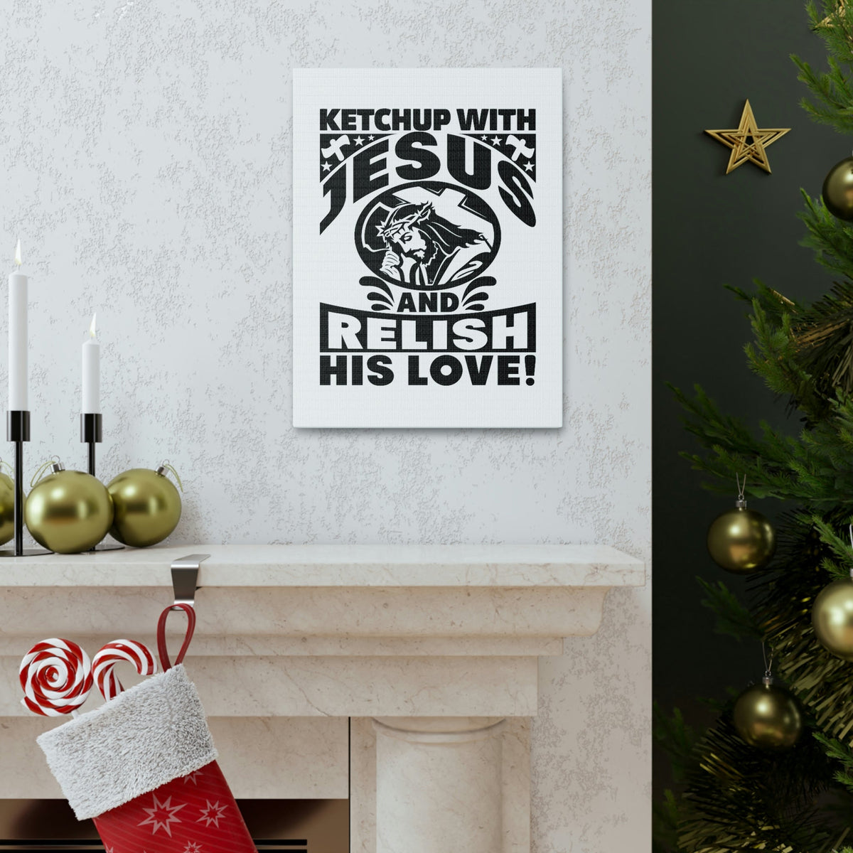 Scripture Walls Ketchup With Jesus And Relish His Love Romans 5:8 Christian Wall Art Bible Verse Print Ready to Hang Unframed-Express Your Love Gifts