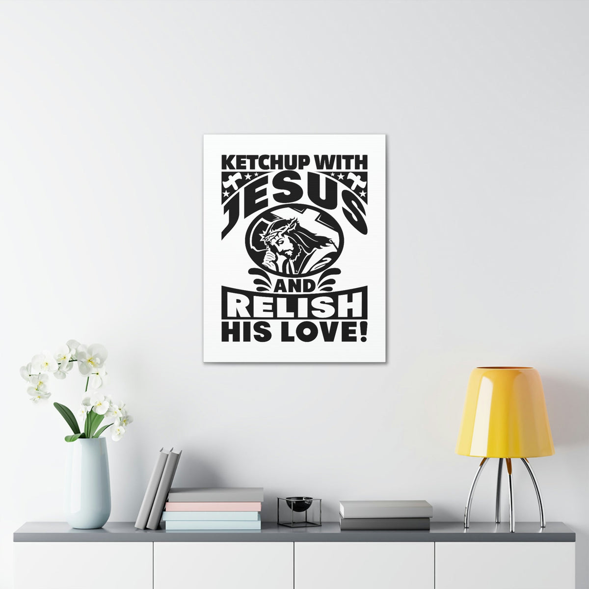 Scripture Walls Ketchup With Jesus And Relish His Love Romans 5:8 Christian Wall Art Bible Verse Print Ready to Hang Unframed-Express Your Love Gifts