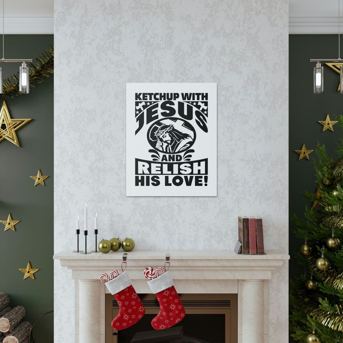 Scripture Walls Ketchup With Jesus And Relish His Love Romans 5:8 Christian Wall Art Bible Verse Print Ready to Hang Unframed-Express Your Love Gifts