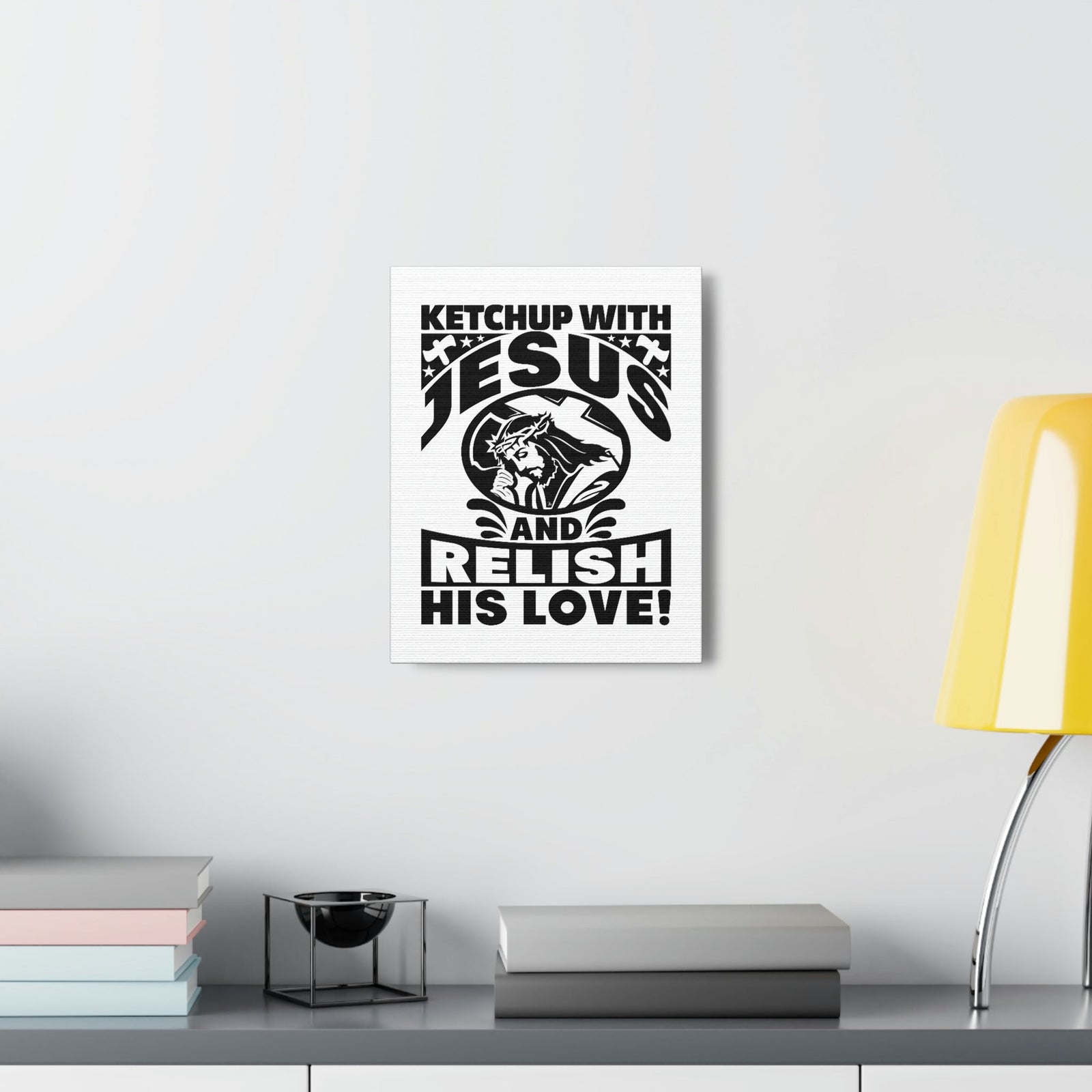 Scripture Walls Ketchup With Jesus And Relish His Love Romans 5:8 Christian Wall Art Bible Verse Print Ready to Hang Unframed-Express Your Love Gifts