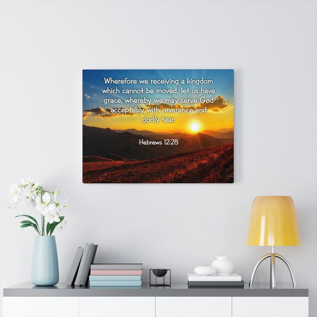 Scripture Walls Kingdom Hebrews 12:28 KJV Bible Verse Canvas Christian Wall Art Ready to Hang Unframed-Express Your Love Gifts