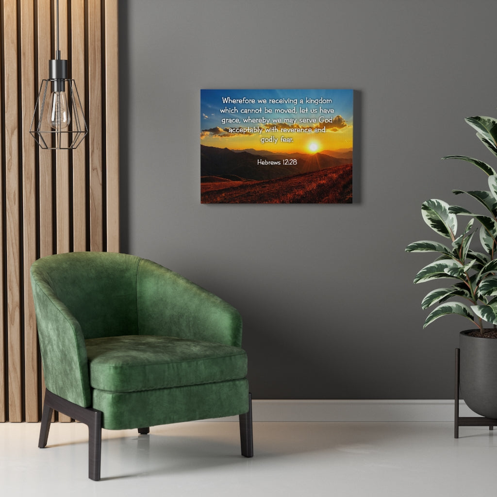 Scripture Walls Kingdom Hebrews 12:28 KJV Bible Verse Canvas Christian Wall Art Ready to Hang Unframed-Express Your Love Gifts
