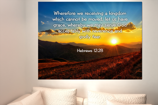 Scripture Walls Kingdom Hebrews 12:28 KJV Bible Verse Canvas Christian Wall Art Ready to Hang Unframed-Express Your Love Gifts
