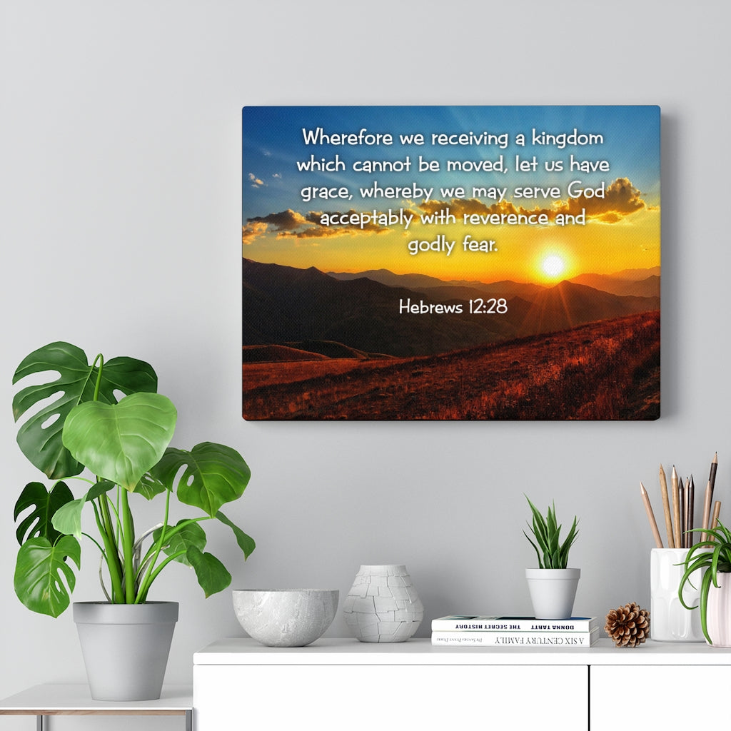 Scripture Walls Kingdom Hebrews 12:28 KJV Bible Verse Canvas Christian Wall Art Ready to Hang Unframed-Express Your Love Gifts