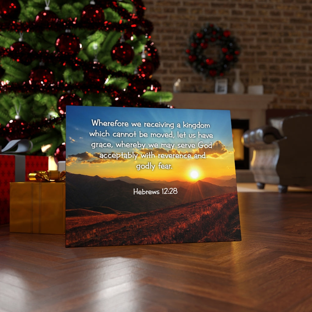 Scripture Walls Kingdom Hebrews 12:28 KJV Bible Verse Canvas Christian Wall Art Ready to Hang Unframed-Express Your Love Gifts