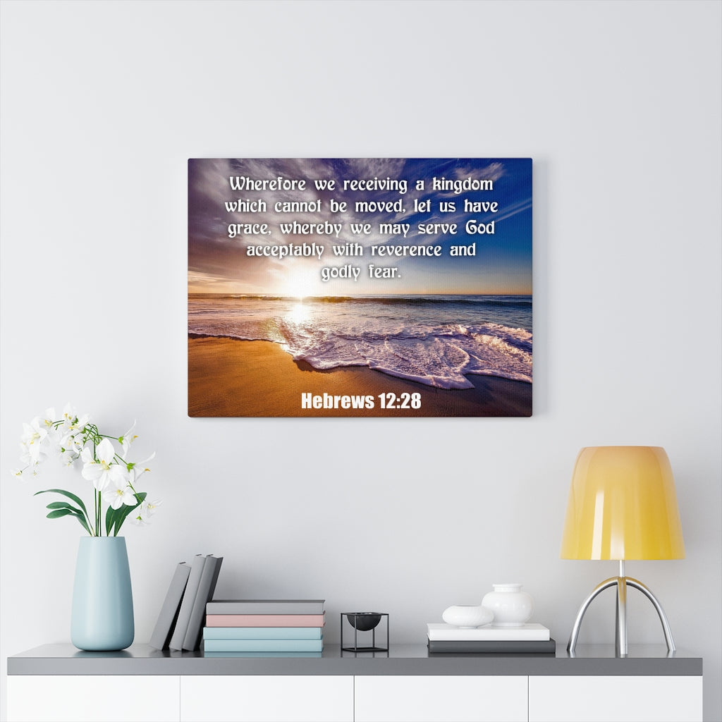 Scripture Walls Kingdom Sea Hebrews 12:28 KJV Bible Verse Canvas Christian Wall Art Ready to Hang Unframed-Express Your Love Gifts