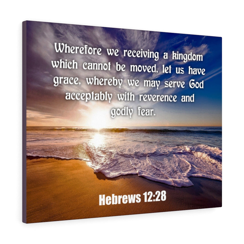 Scripture Walls Kingdom Sea Hebrews 12:28 KJV Bible Verse Canvas Christian Wall Art Ready to Hang Unframed-Express Your Love Gifts
