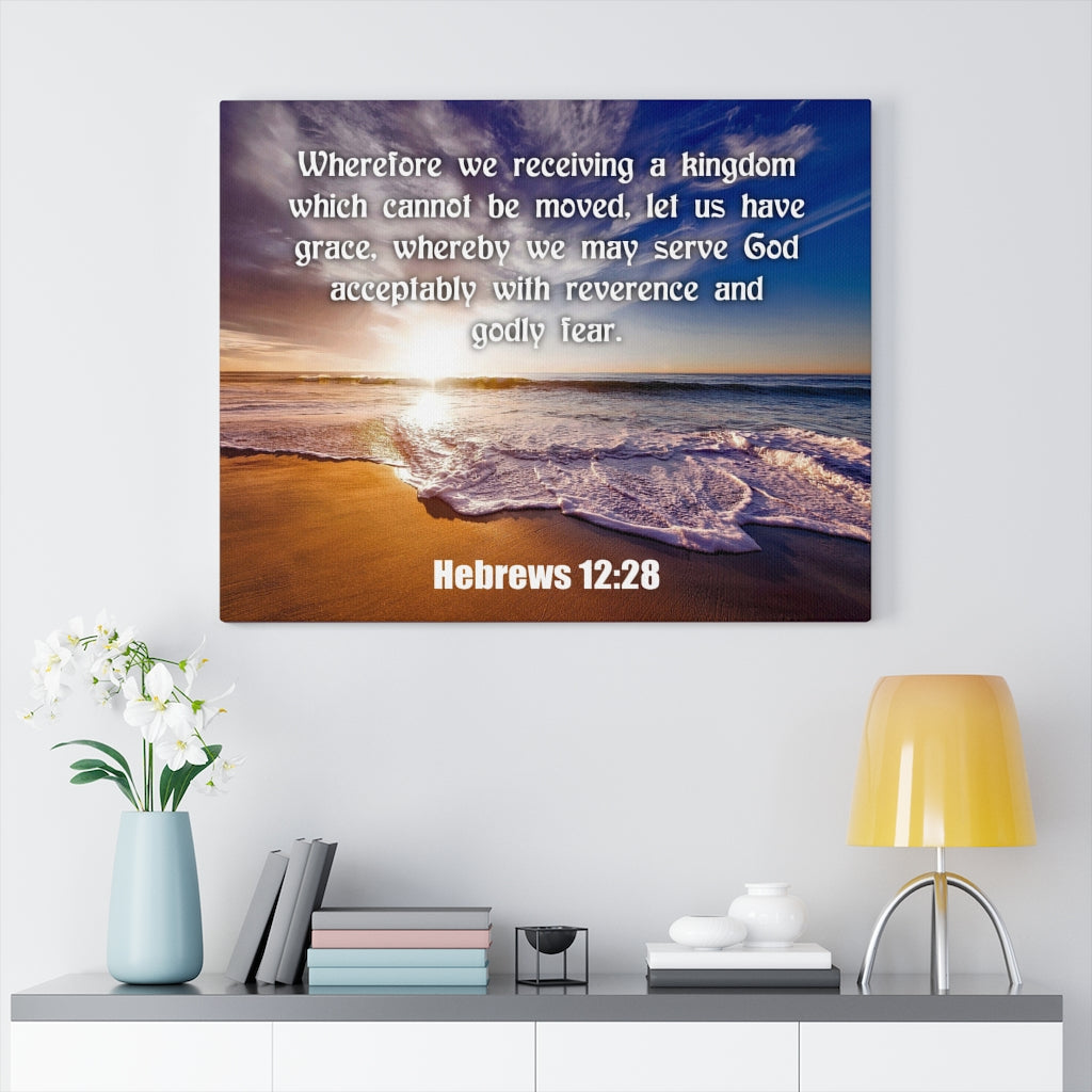 Scripture Walls Kingdom Sea Hebrews 12:28 KJV Bible Verse Canvas Christian Wall Art Ready to Hang Unframed-Express Your Love Gifts