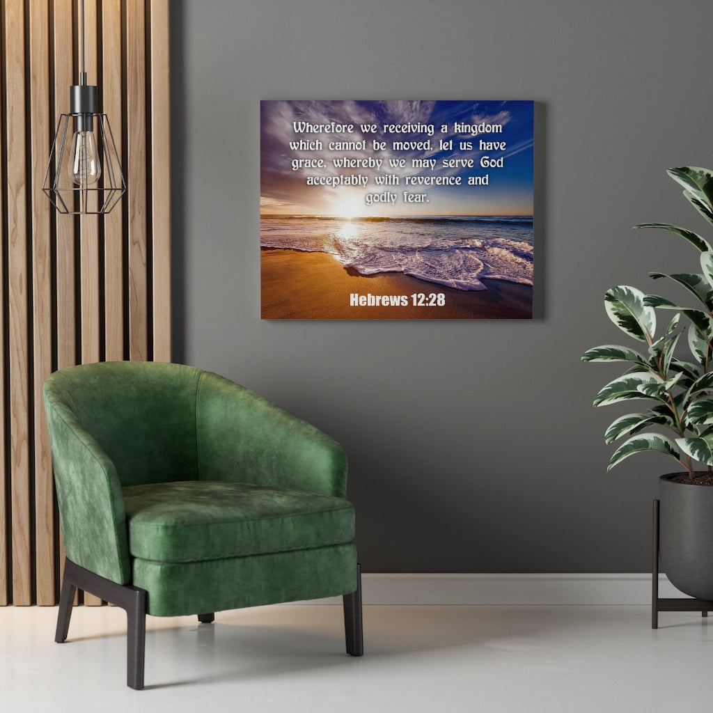 Scripture Walls Kingdom Sea Hebrews 12:28 KJV Bible Verse Canvas Christian Wall Art Ready to Hang Unframed-Express Your Love Gifts