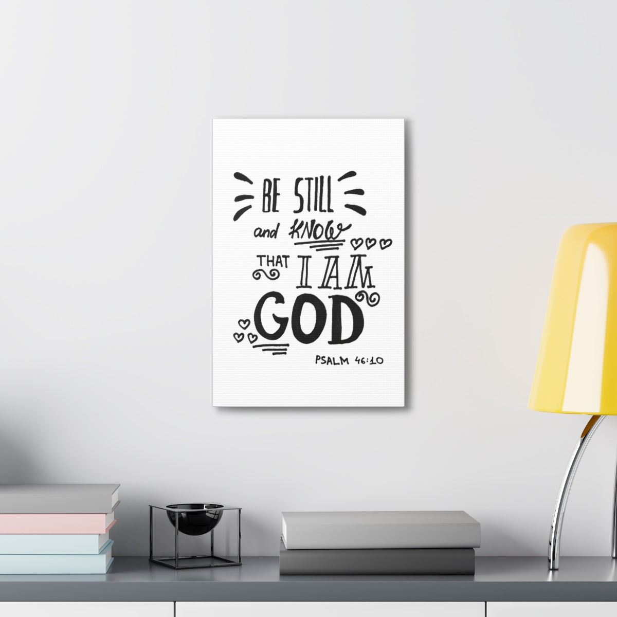 Scripture Walls Know That I Am God Psalm 46:10 White Bible Verse Canvas Christian Wall Art Ready to Hang Unframed-Express Your Love Gifts