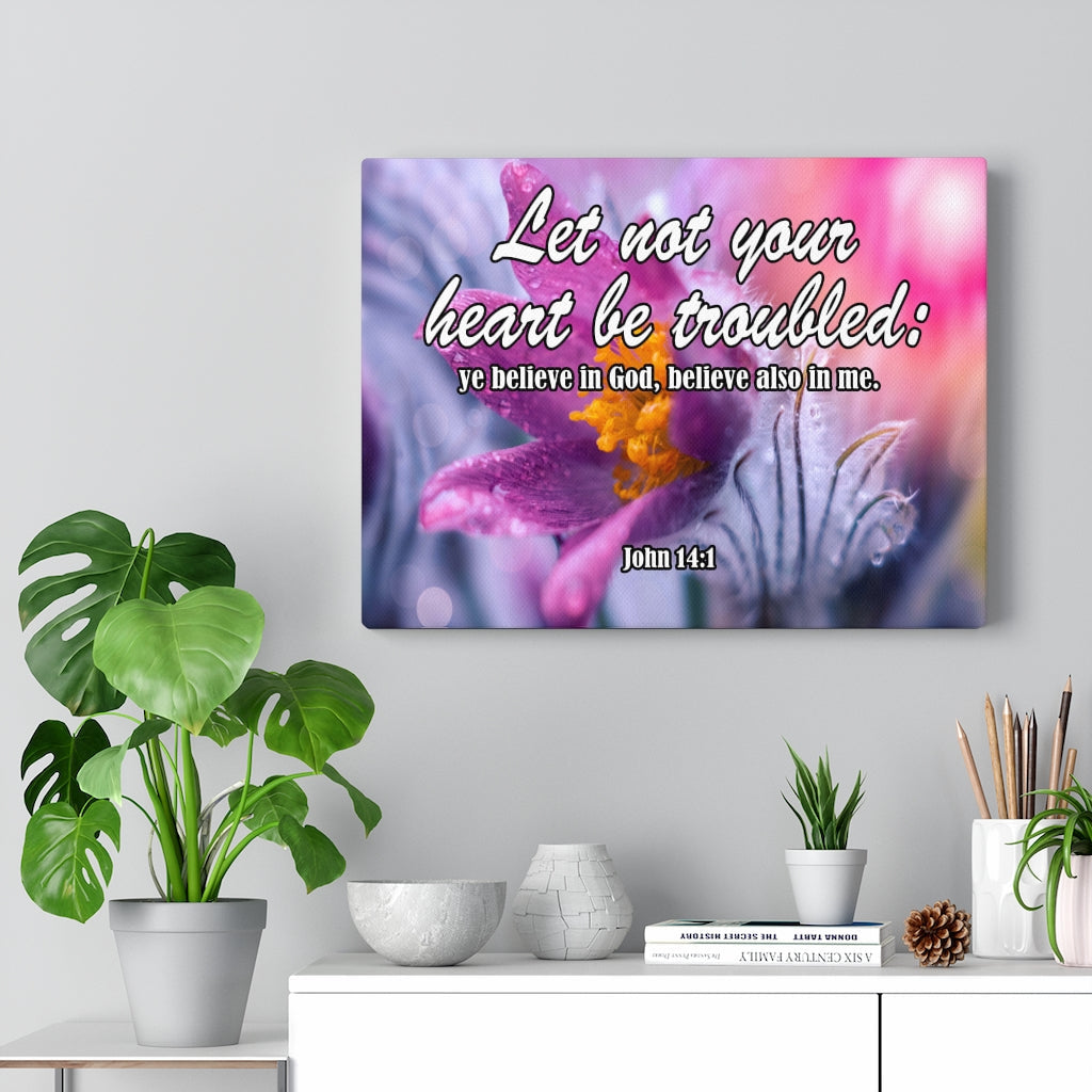 Scripture Walls Let Not Your Heart Be Troubled John 14:1 Bible Verse Canvas Christian Wall Art Ready to Hang Unframed-Express Your Love Gifts