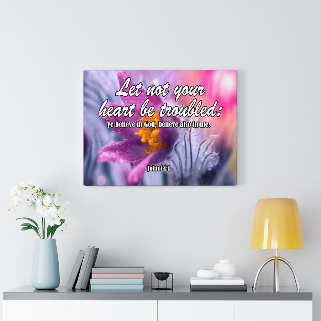 Scripture Walls Let Not Your Heart Be Troubled John 14:1 Bible Verse Canvas Christian Wall Art Ready to Hang Unframed-Express Your Love Gifts