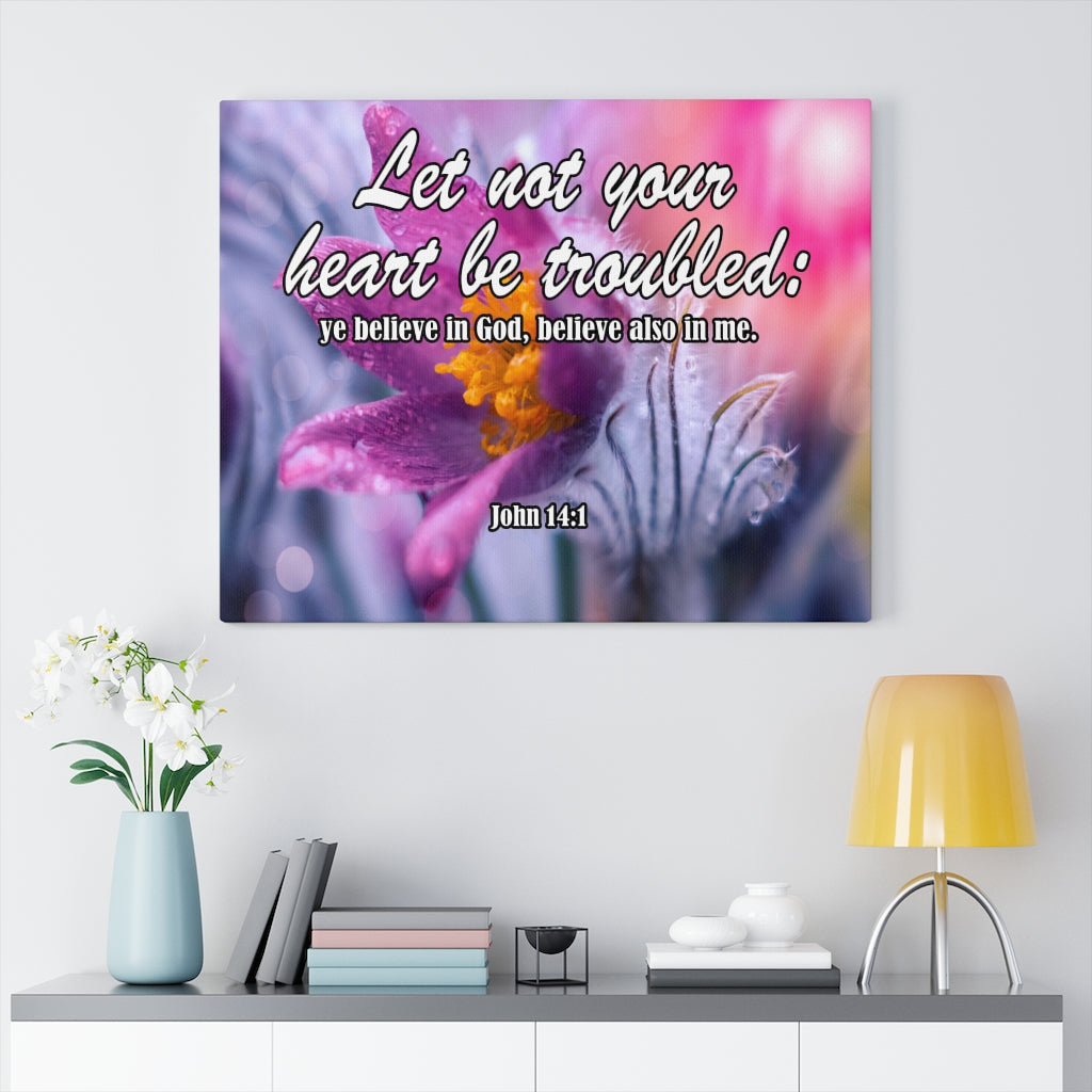 Scripture Walls Let Not Your Heart Be Troubled John 14:1 Bible Verse Canvas Christian Wall Art Ready to Hang Unframed-Express Your Love Gifts