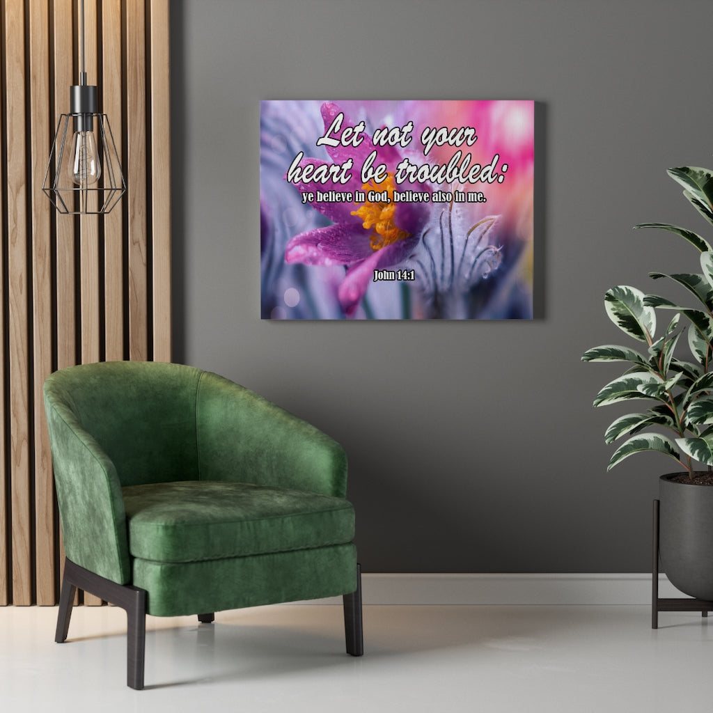Scripture Walls Let Not Your Heart Be Troubled John 14:1 Bible Verse Canvas Christian Wall Art Ready to Hang Unframed-Express Your Love Gifts