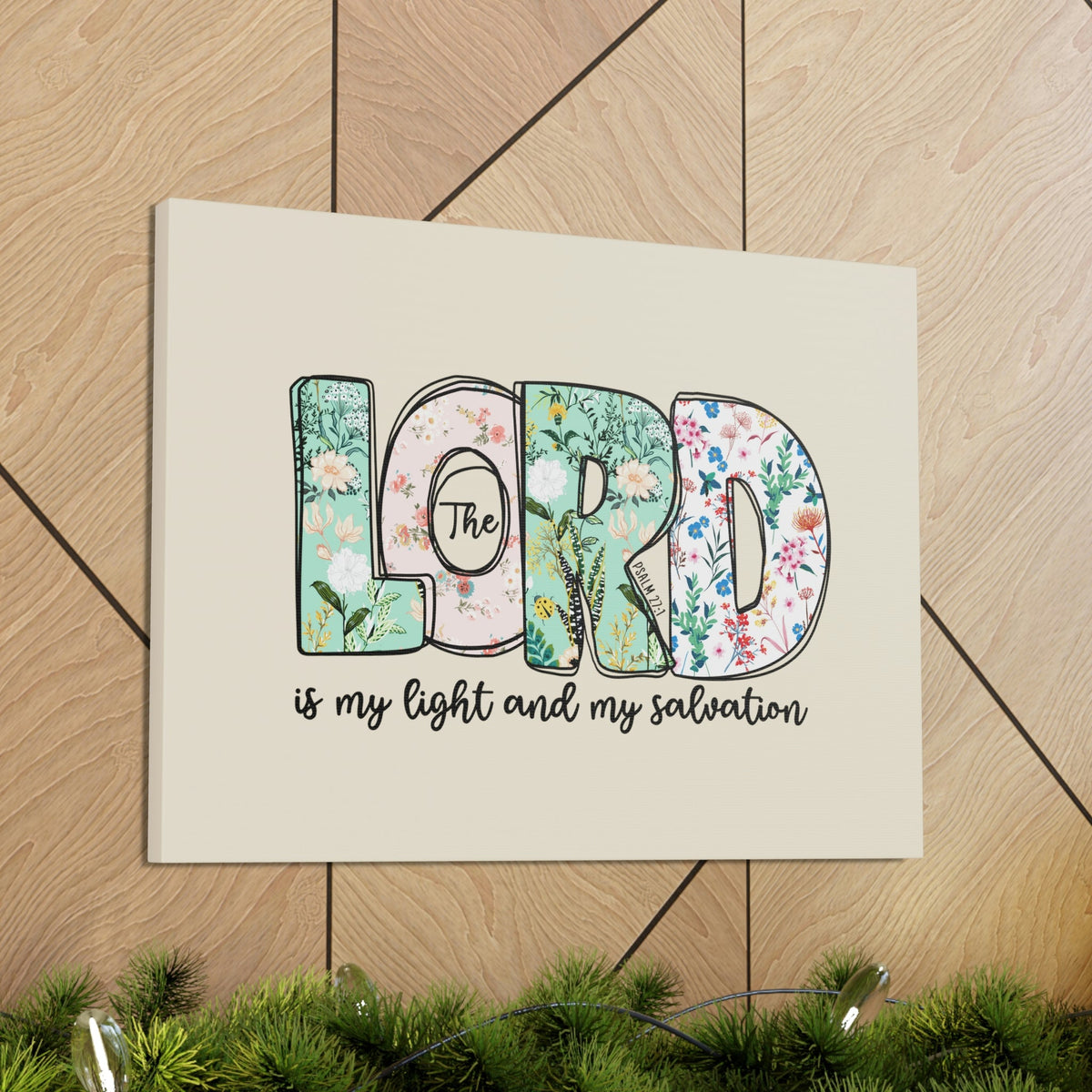 Scripture Walls Light And My Salvation Floral Psalm 27:1 Bible Verse Canvas Christian Wall Art Ready to Hang Unframed-Express Your Love Gifts