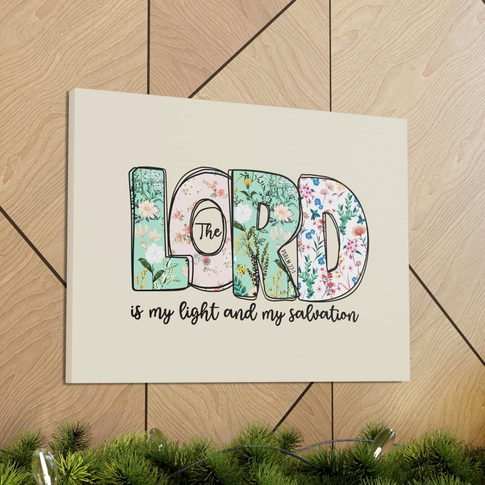 Scripture Walls Light And My Salvation Floral Psalm 27:1 Bible Verse Canvas Christian Wall Art Ready to Hang Unframed-Express Your Love Gifts