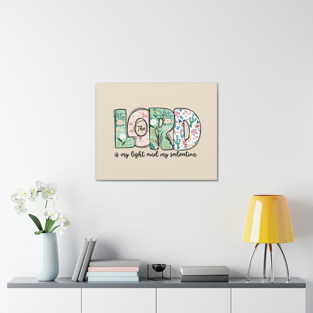 Scripture Walls Light And My Salvation Floral Psalm 27:1 Bible Verse Canvas Christian Wall Art Ready to Hang Unframed-Express Your Love Gifts