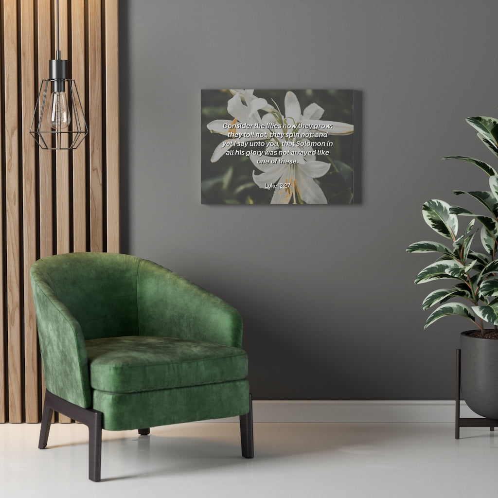 Scripture Walls Lilies Grow Luke 12:27 Bible Verse Canvas Christian Wall Art Ready to Hang Unframed-Express Your Love Gifts