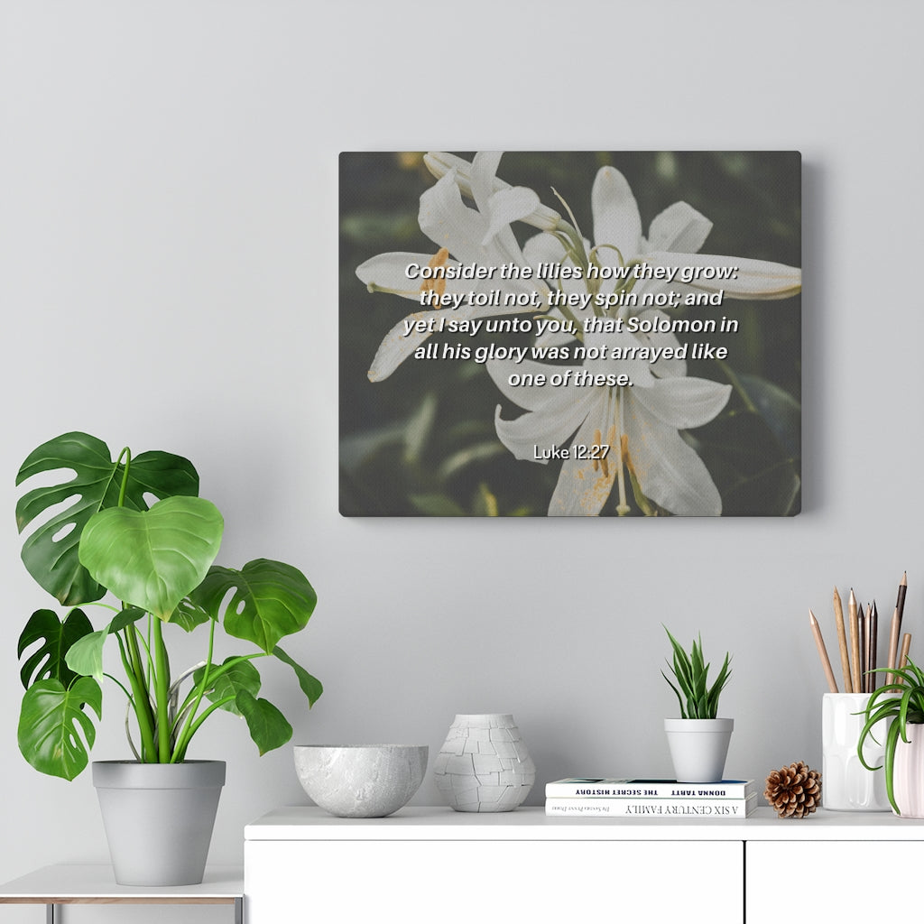 Scripture Walls Lilies Grow Luke 12:27 Bible Verse Canvas Christian Wall Art Ready to Hang Unframed-Express Your Love Gifts