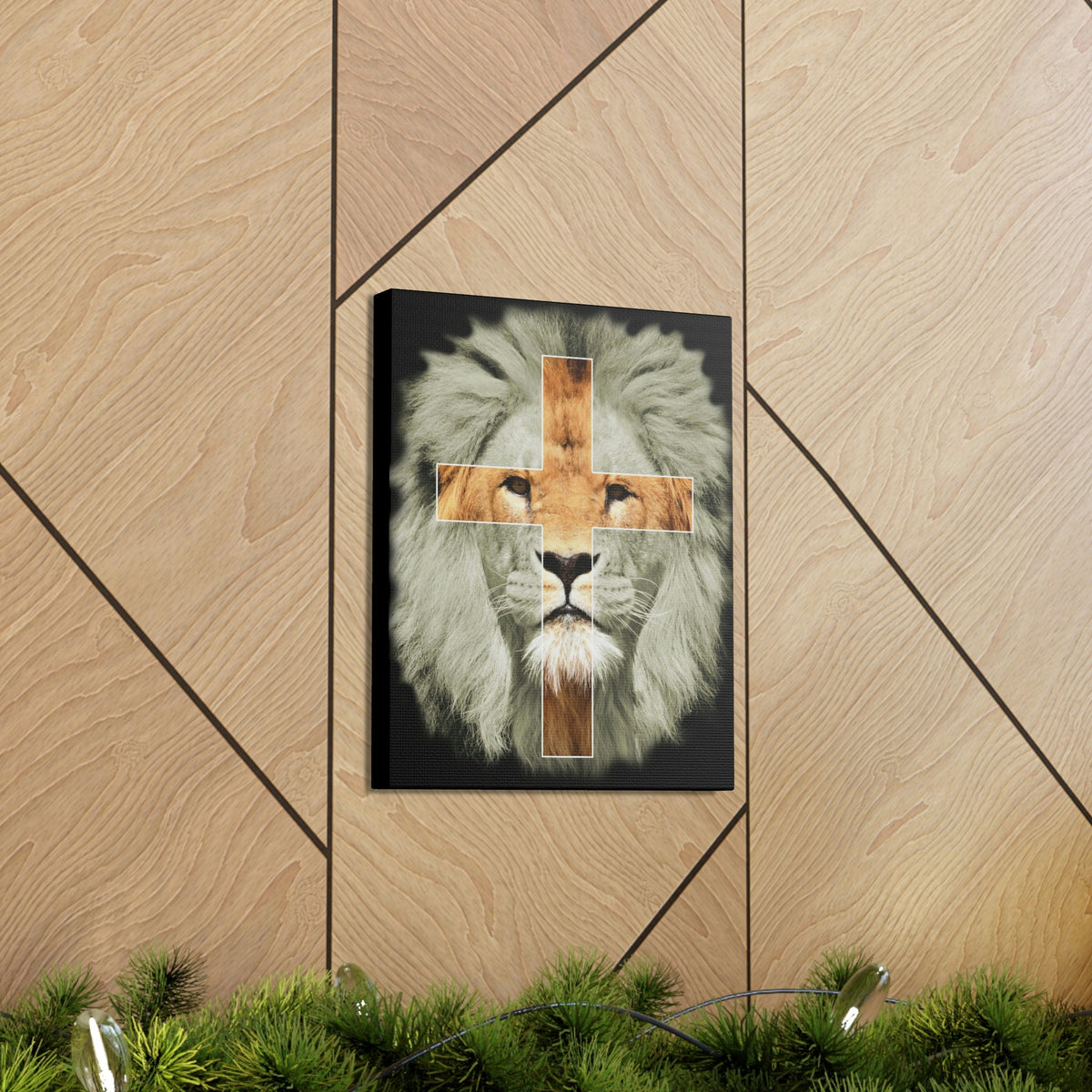 Scripture Walls Lion of Judah Revelation 5:5 Cross on Lion Bible Verse Canvas Christian Wall Art Ready to Hang Unframed-Express Your Love Gifts