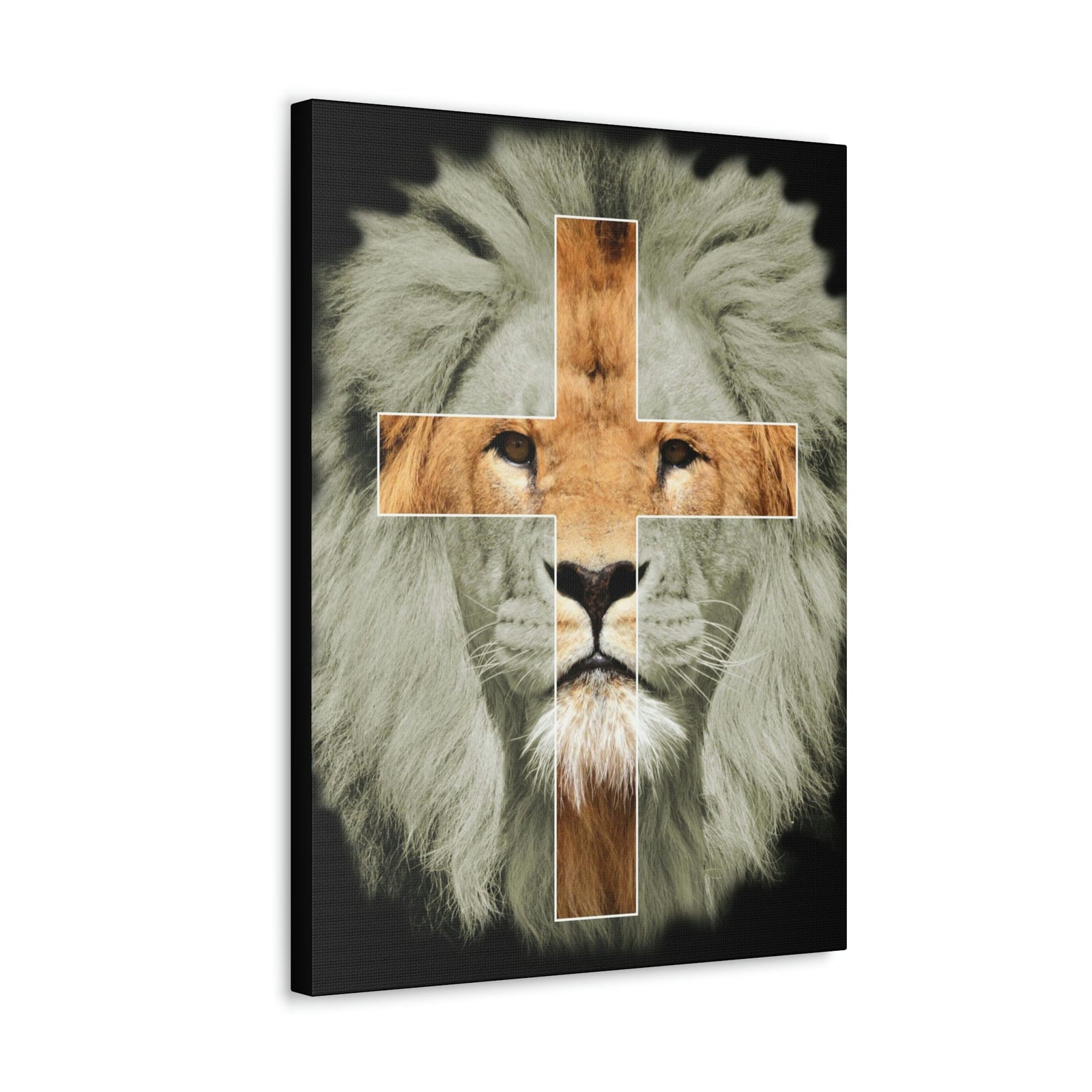Scripture Walls Lion of Judah Revelation 5:5 Cross on Lion Bible Verse Canvas Christian Wall Art Ready to Hang Unframed-Express Your Love Gifts
