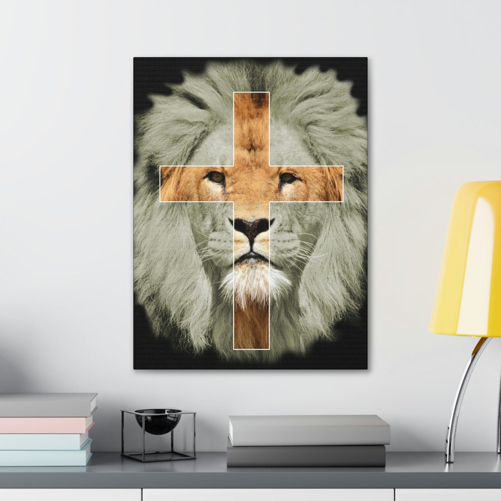 Scripture Walls Lion of Judah Revelation 5:5 Cross on Lion Bible Verse Canvas Christian Wall Art Ready to Hang Unframed-Express Your Love Gifts