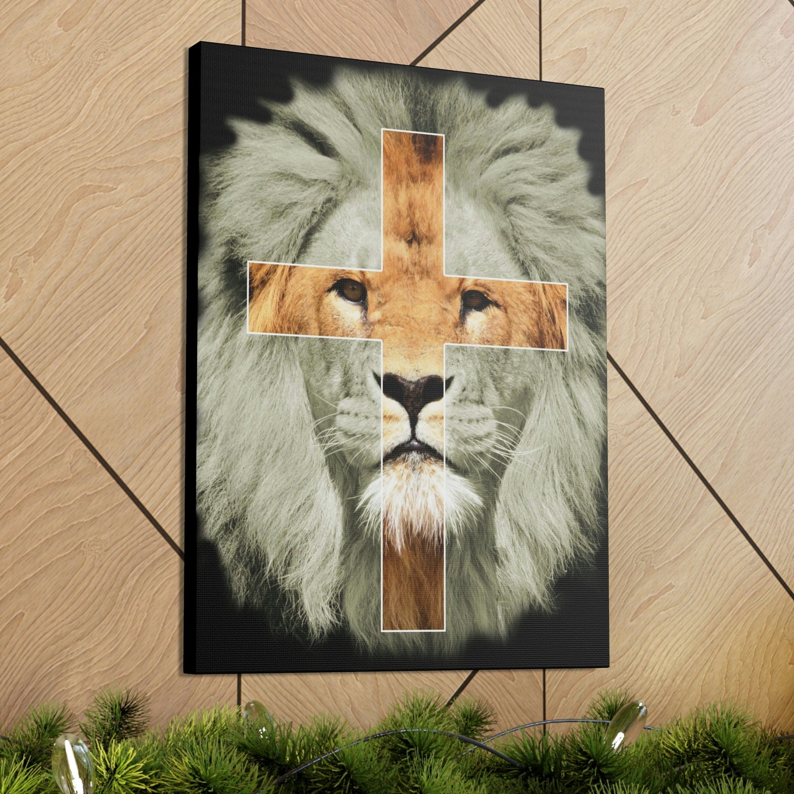 Scripture Walls Lion of Judah Revelation 5:5 Cross on Lion Bible Verse Canvas Christian Wall Art Ready to Hang Unframed-Express Your Love Gifts