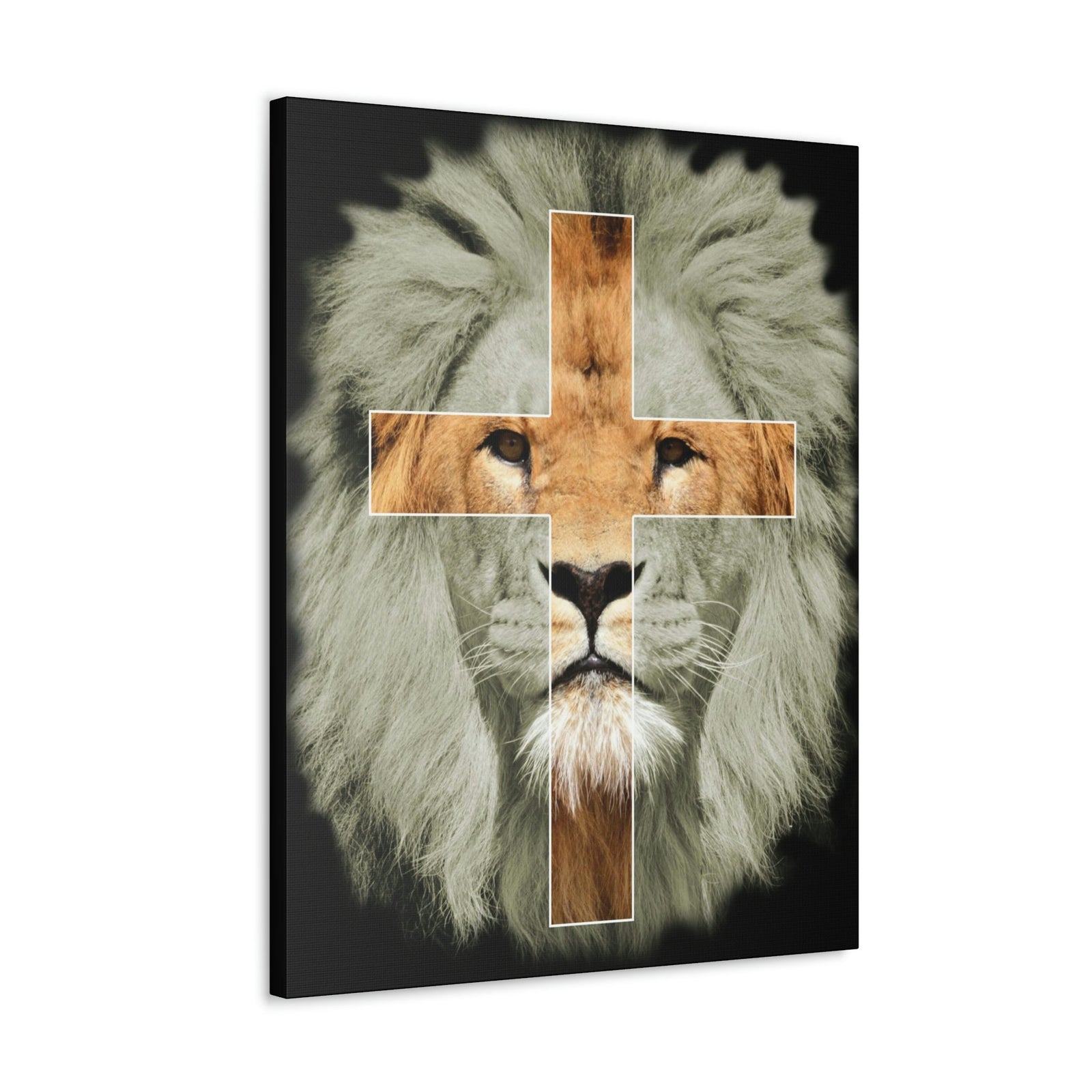 Scripture Walls Lion of Judah Revelation 5:5 Cross on Lion Bible Verse Canvas Christian Wall Art Ready to Hang Unframed-Express Your Love Gifts
